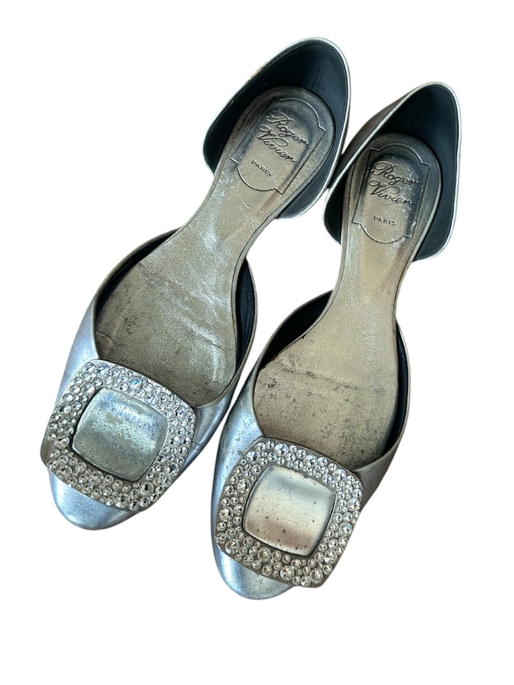 Roger Vivier Silver Crystal Buckle D'Orsay Flats